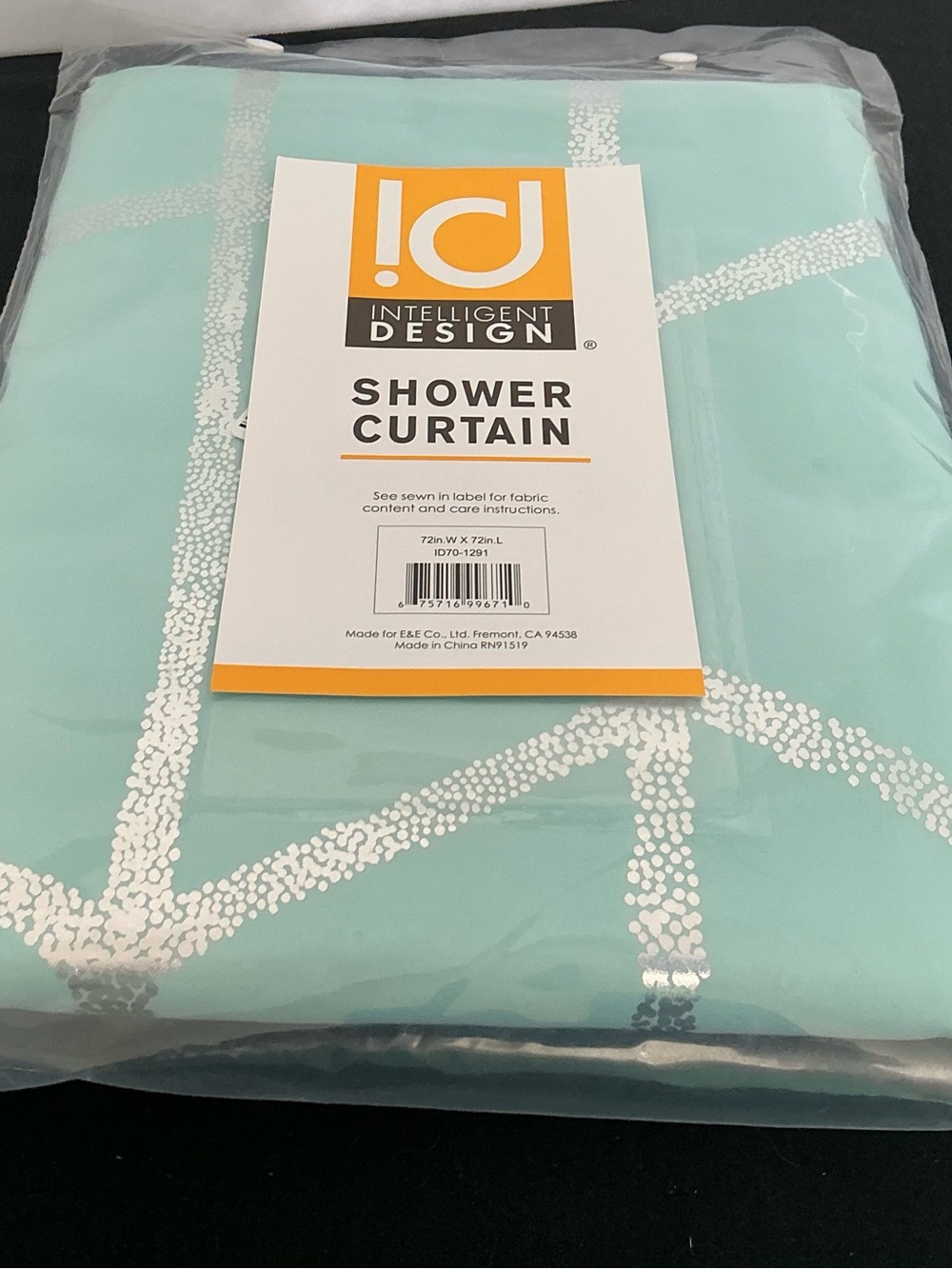 Intelligent Design Aqua Shower Curtain with White Dotted Grid